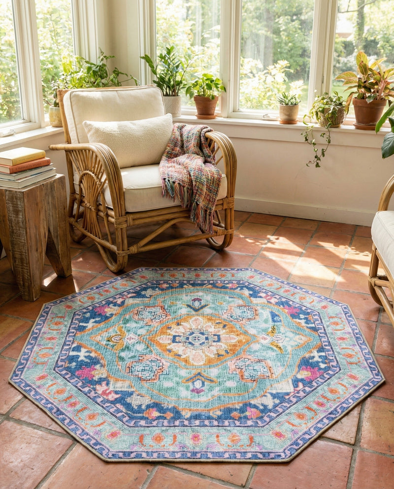 Heritage Elegance Collection Area Rug -  Taj Octagon Blue  lifestyle 57