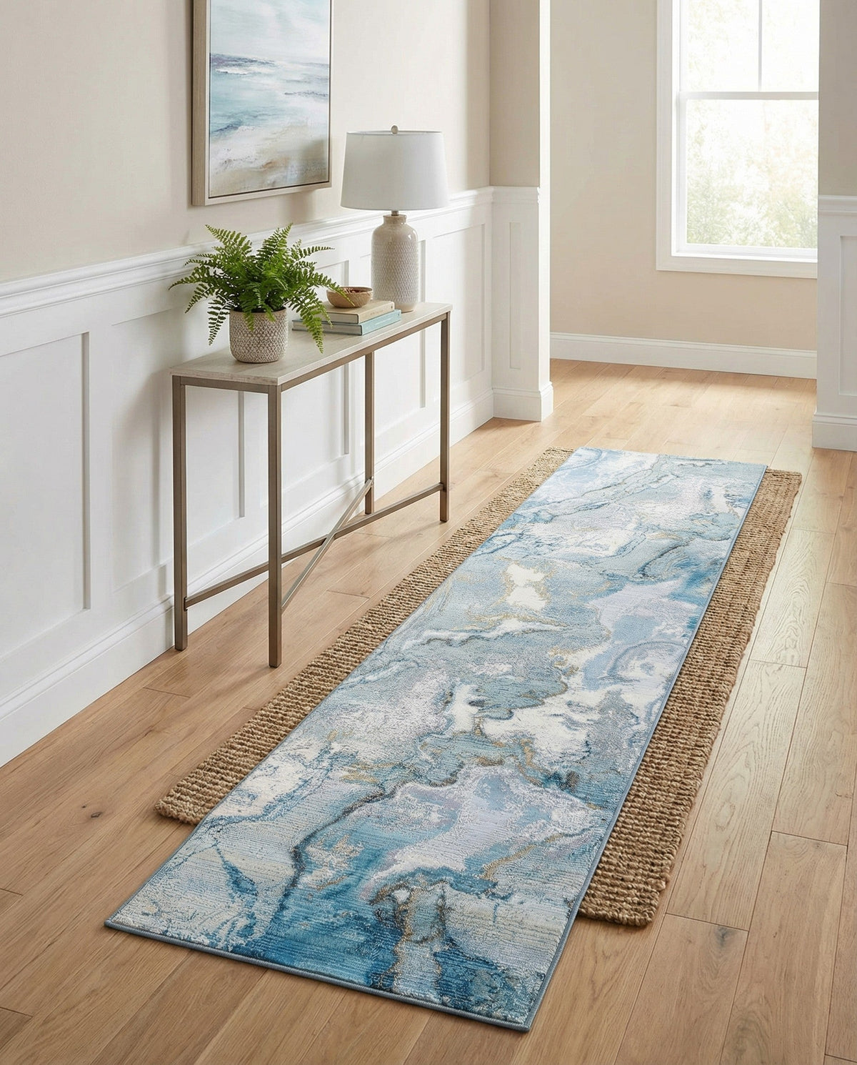 Urban Terrace Collection Area Rug -  Vertex Runner Blue and Ivory  lifestyle 59