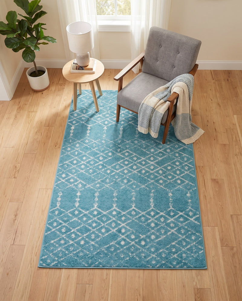 Marrakesh Lattice Collection Area Rug - Casablanca (Teal blue) Rectangle Teal blue  lifestyle 24