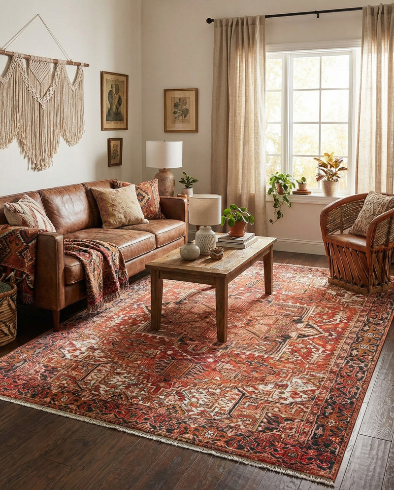Bazaar Chic Collection Area Rug -  Essaouira Rectangle Rust Red  lifestyle 11