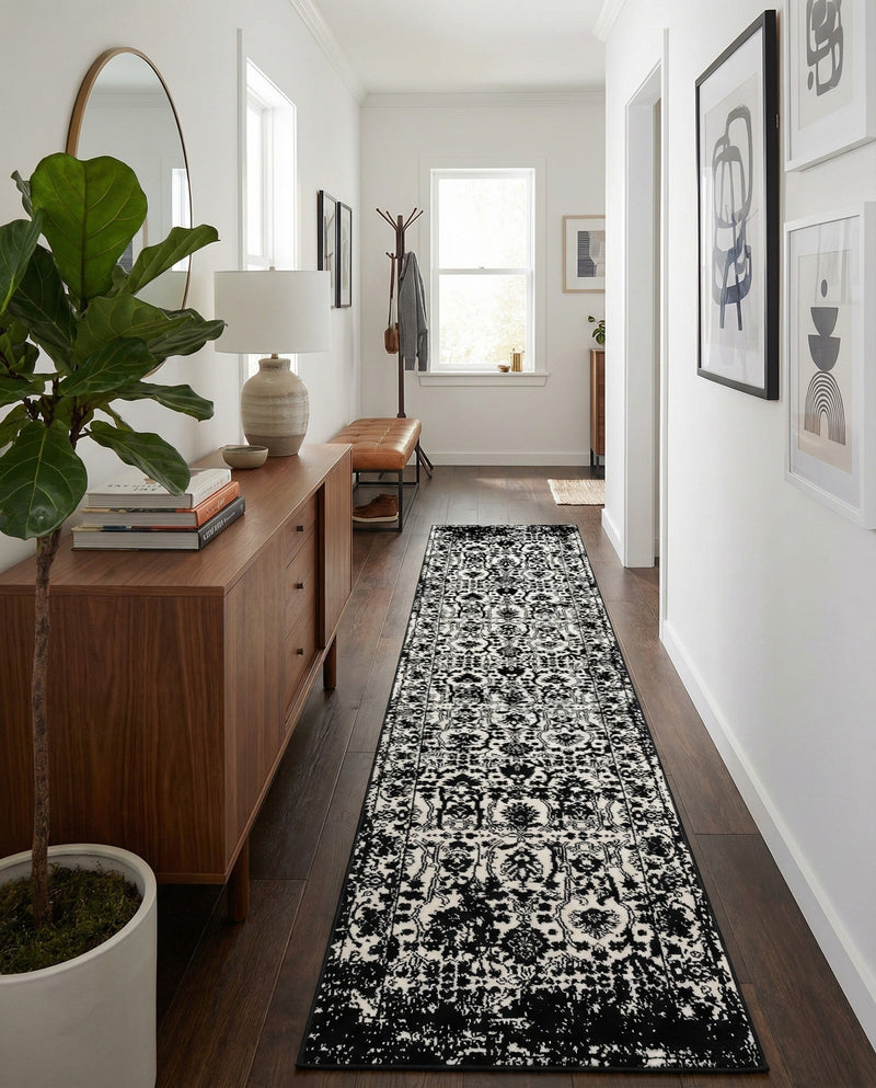 Cascade Range Collection Area Rug -  Shasta (Black and White) Runner Black and White  lifestyle 37