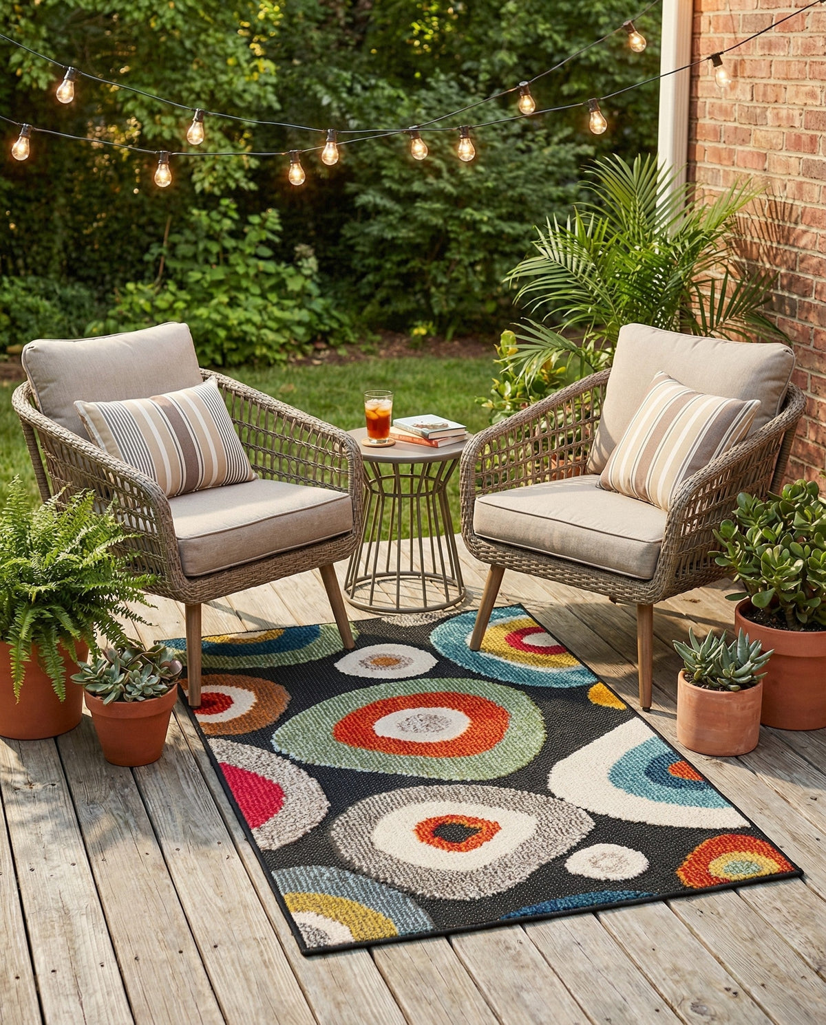 Outdoor Marrakesh Collection Area Rug -  Chefchaouen Rectangle Multi Black  lifestyle 12