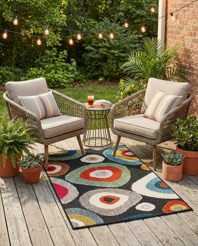 Outdoor Marrakesh Collection Area Rug -  Chefchaouen Rectangle Multi Black  lifestyle 12