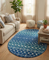 Mediterranean Lattice Collection Area Rug - Santorini (Navy and Teal) Oval Navy and Teal  lifestyle 47