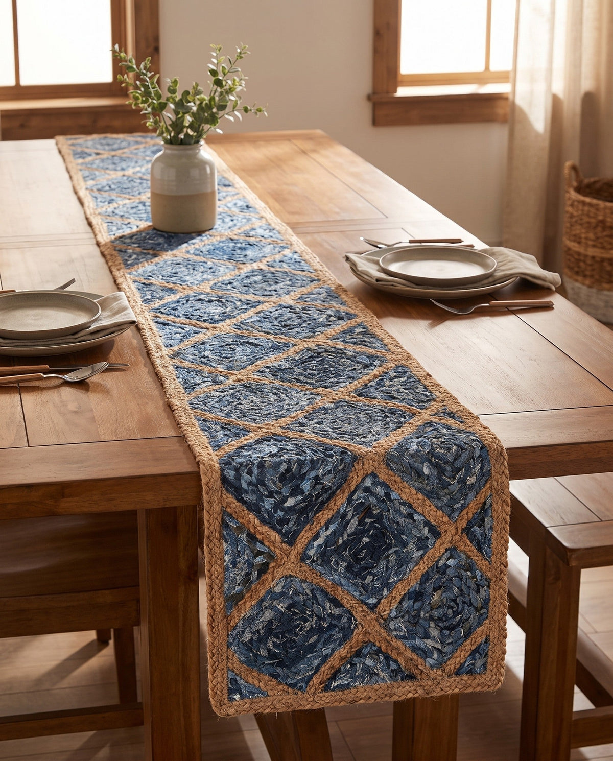 Woven Seaside Jute Collection Area Rug - Marina Table Runner Blue  lifestyle 128
