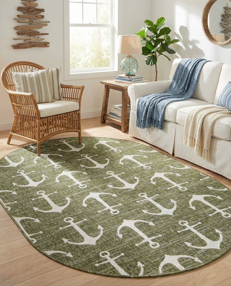 Seaside Haven Rugs Collection Area Rug - Sapphire (Green) Oval Green  lifestyle 38