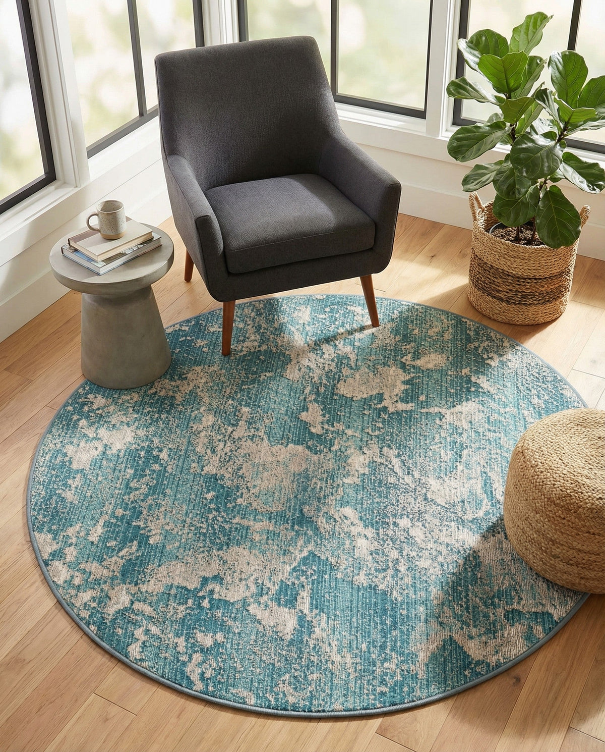 Urban Terrace Collection Area Rug -  Gazebo Round Aqua Blue  lifestyle 88