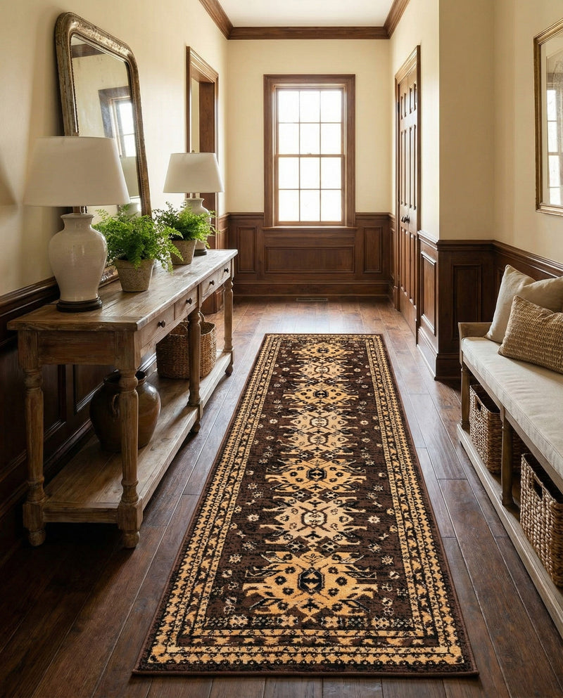Tabriz Tapestries Collection Area Rug - Azerbaijan (Brown) Runner Brown  lifestyle 48