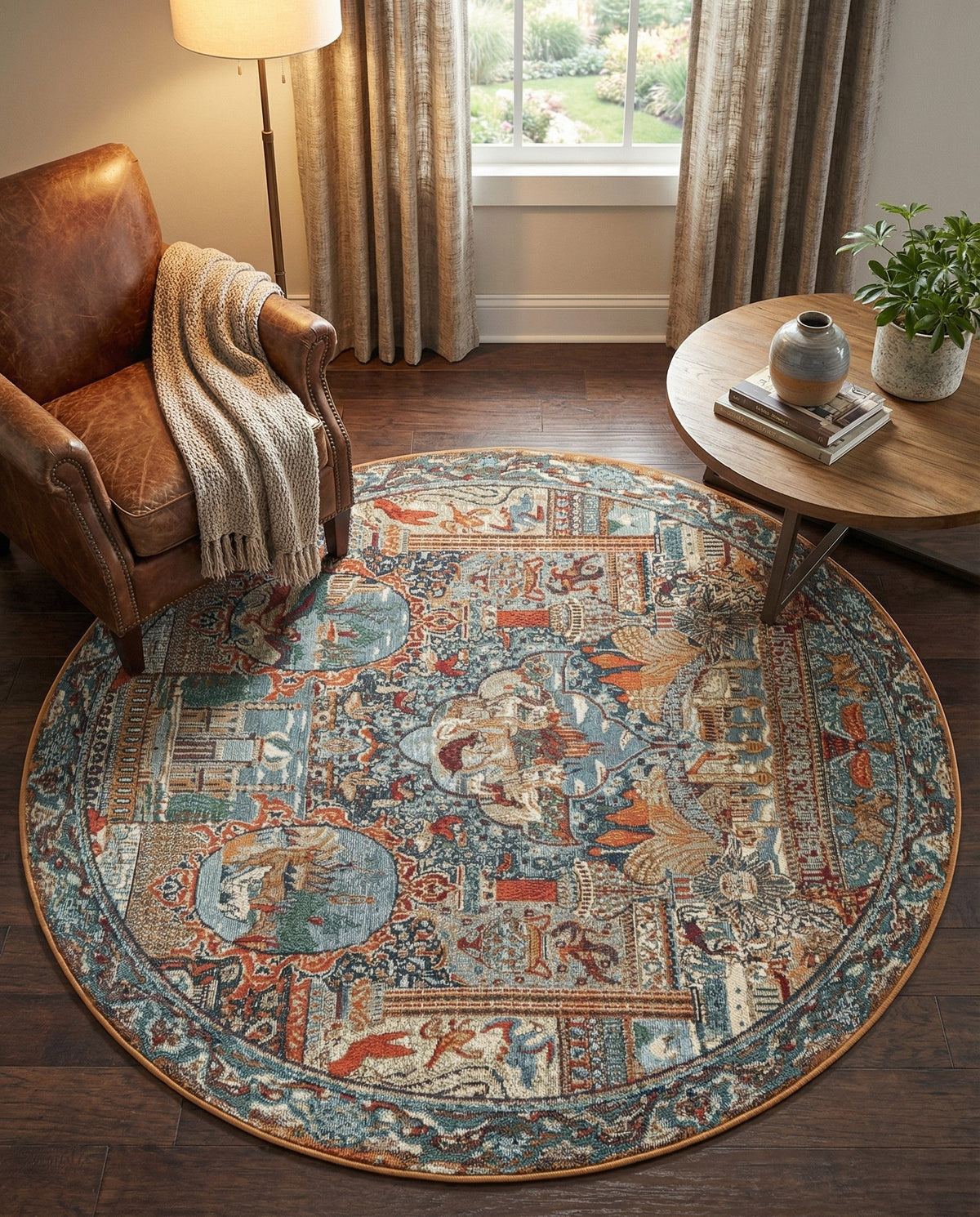 Patio Heritage Collection Area Rug -  Oasis Round Multi  lifestyle 81