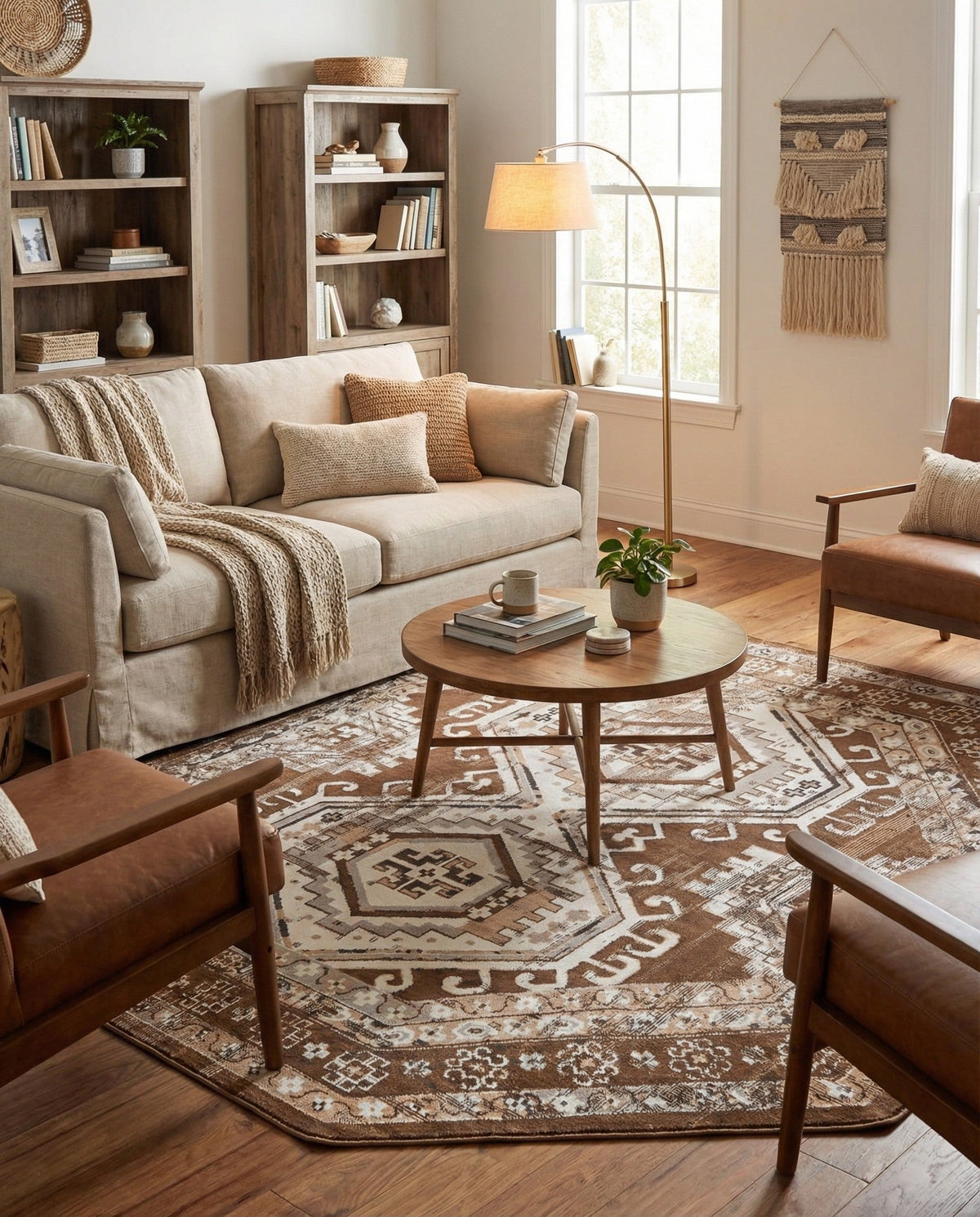 Savannah Elegance Collection Area Rug -  Tybee (Brown) Octagon Brown  lifestyle 61