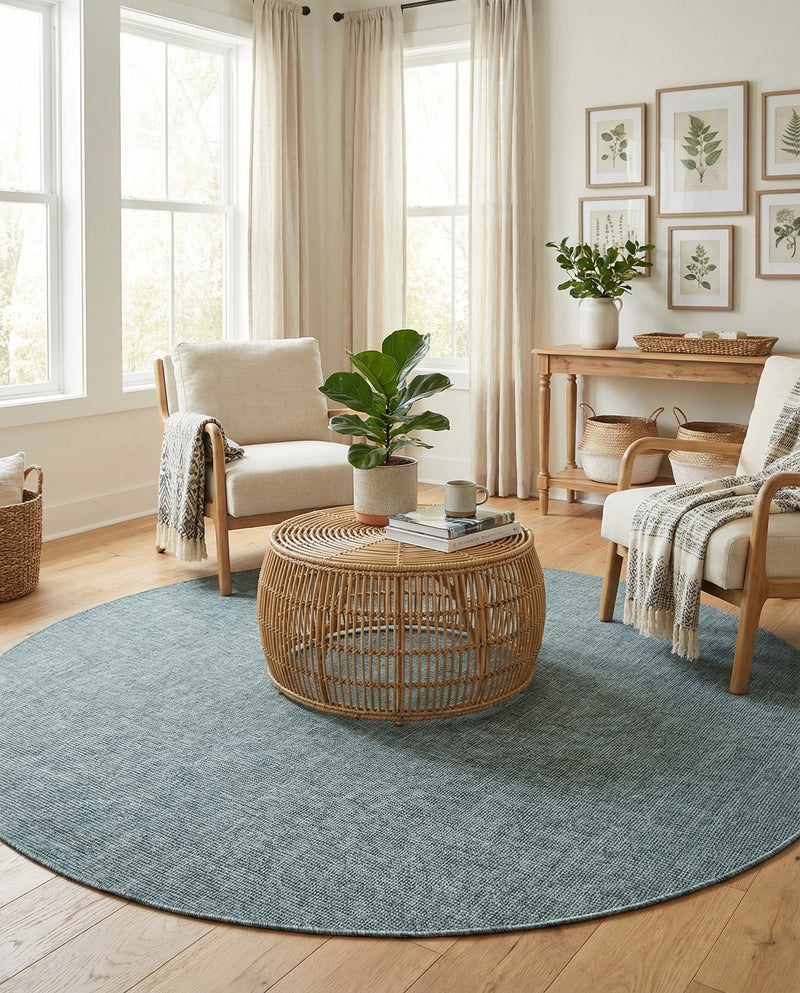 Seaside Serenity Collection Area Rug - Veranda (Teal) Round Teal  lifestyle 83