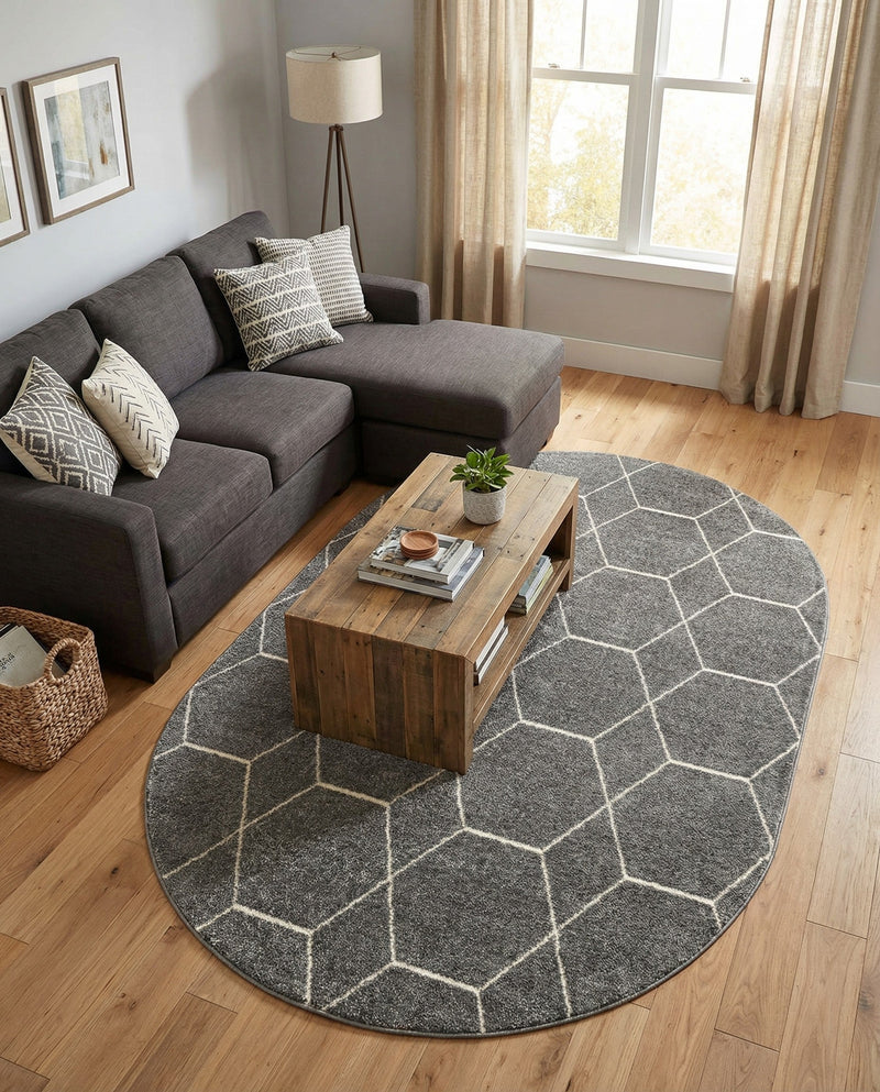 Trellis Mosaic Collection Area Rug - Arborville (Light Gray) Oval Light Gray  lifestyle 64
