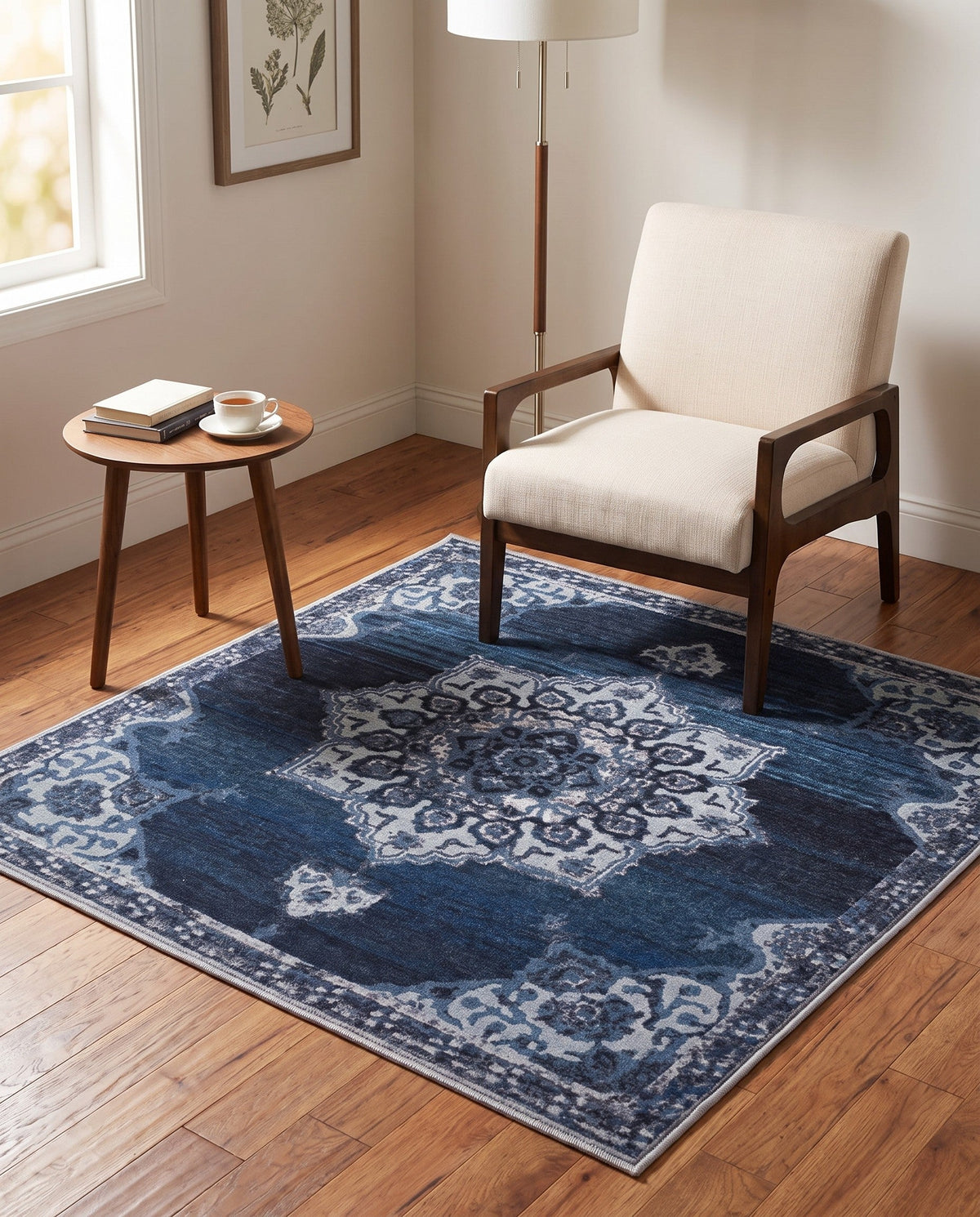 Baroque Era Collection Area Rug - Versailles (Navy Blue) Square Navy Blue  lifestyle 36