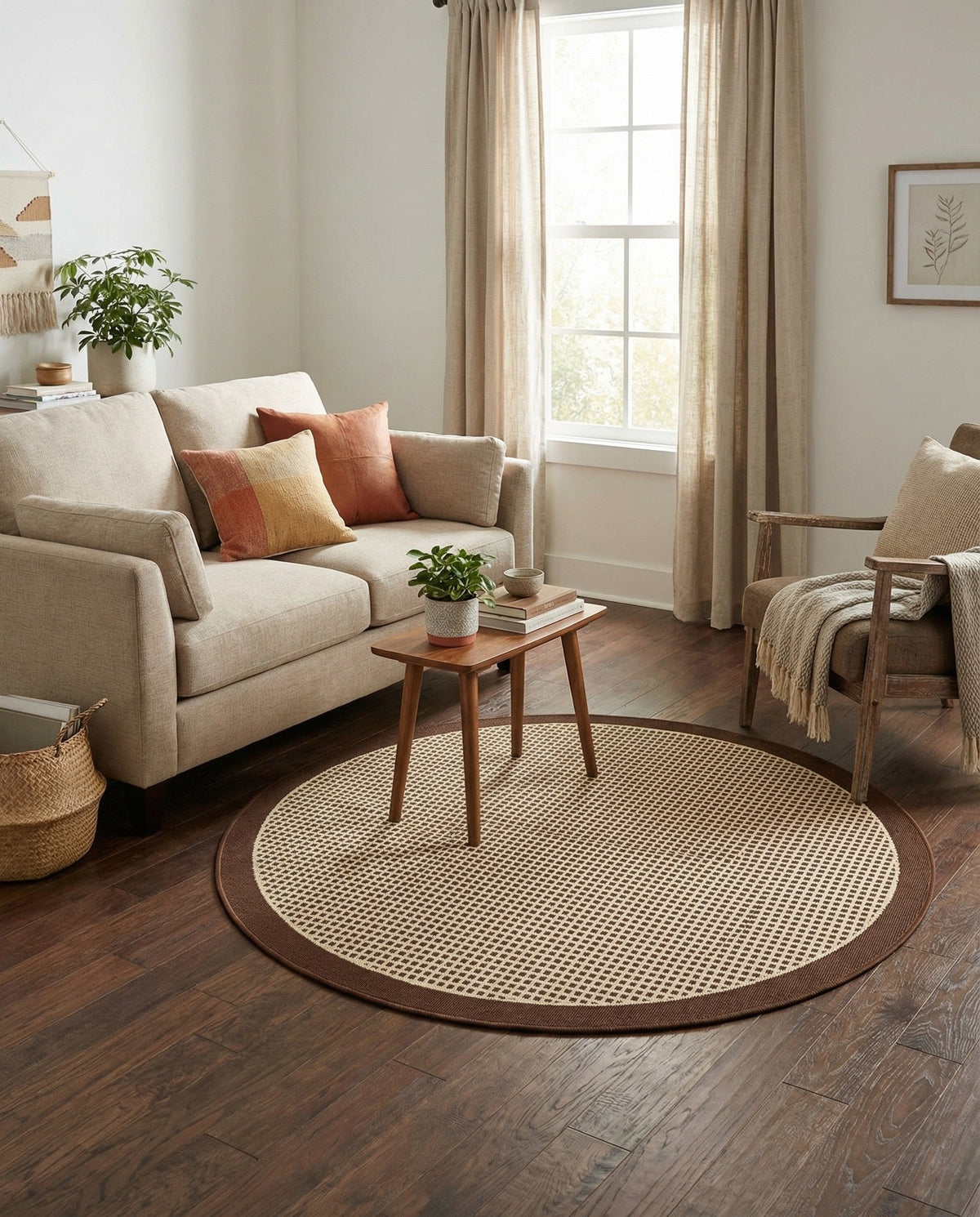 Terrace Fringe Collection Area Rug - Oceanside Round Brown  lifestyle 176