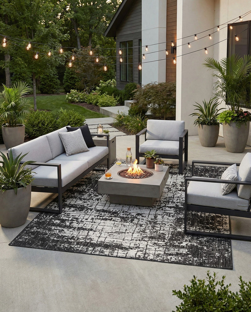 Urban Terrace Collection Area Rug -  Midtown Rectangle Black and White  lifestyle 14