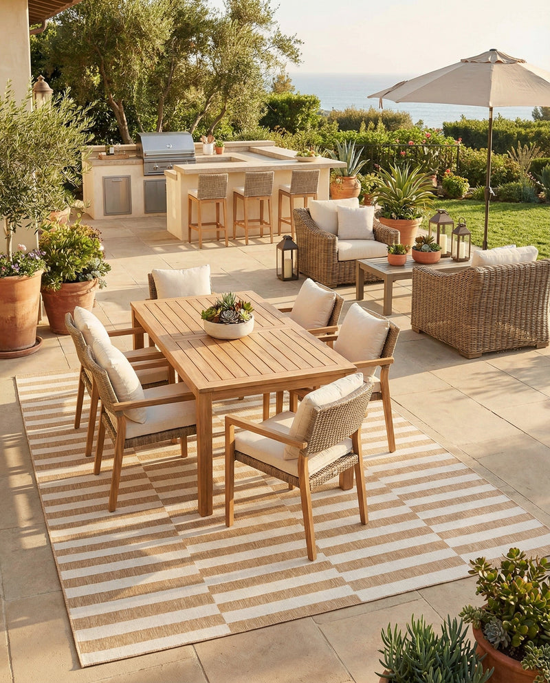 Seaside Stripes Collection Area Rug - Cabana (Taupe) Rectangle Taupe  lifestyle 8