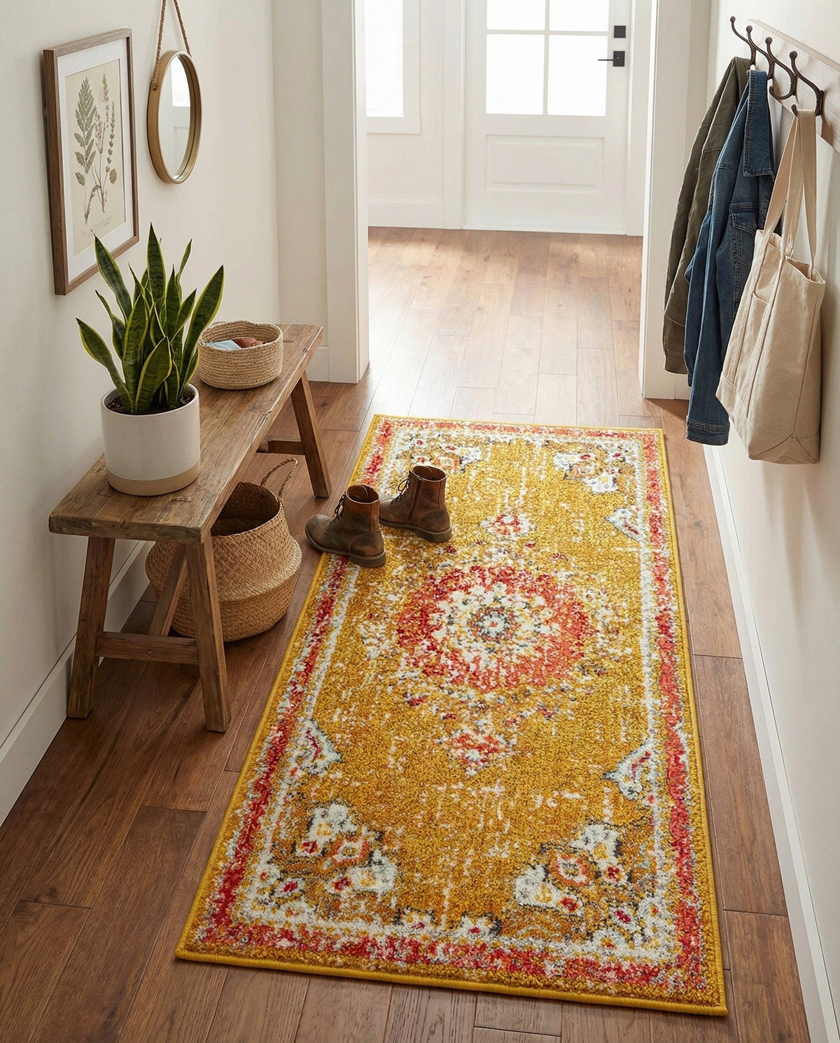 Brighton Terrace Collection Area Rug - Hove (Gold) Runner Gold  lifestyle 114