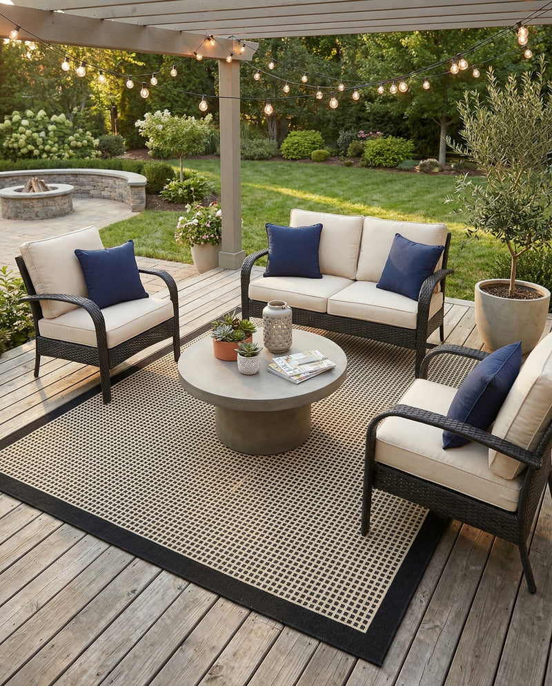 Terrace Fringe Collection Area Rug - Oceanside Rectangle Black  lifestyle 10