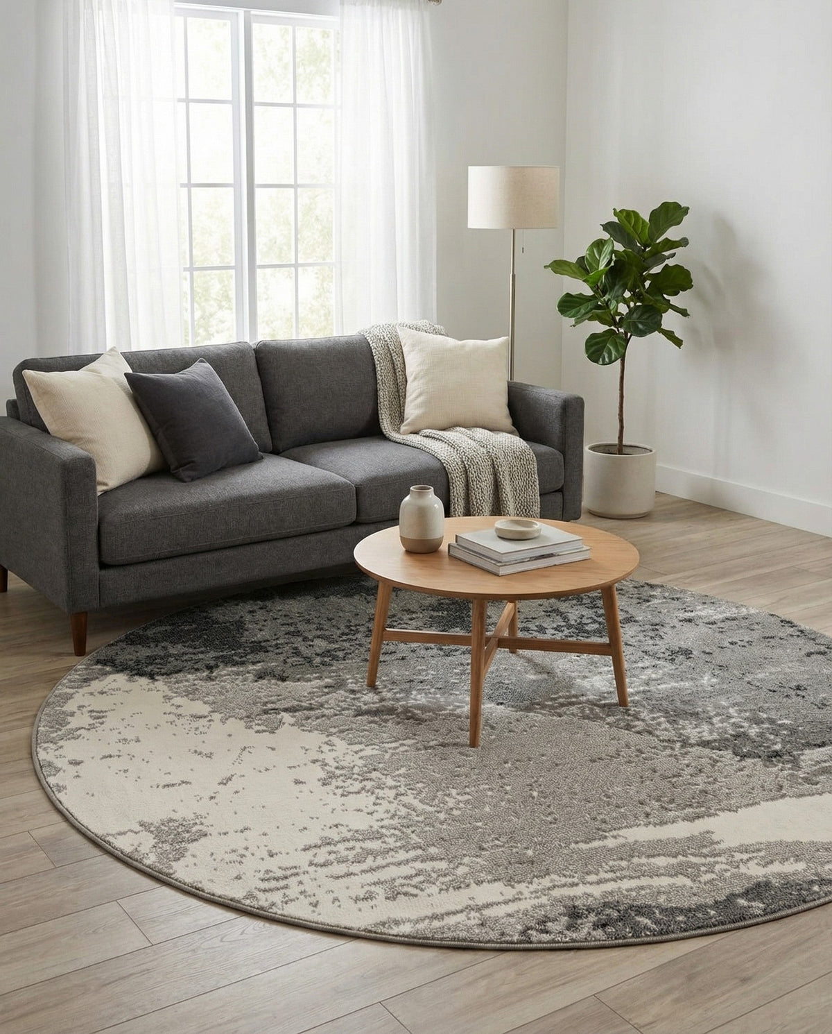 Copenhagen Edge Collection Area Rug - Nyhavn Round Black  lifestyle 142