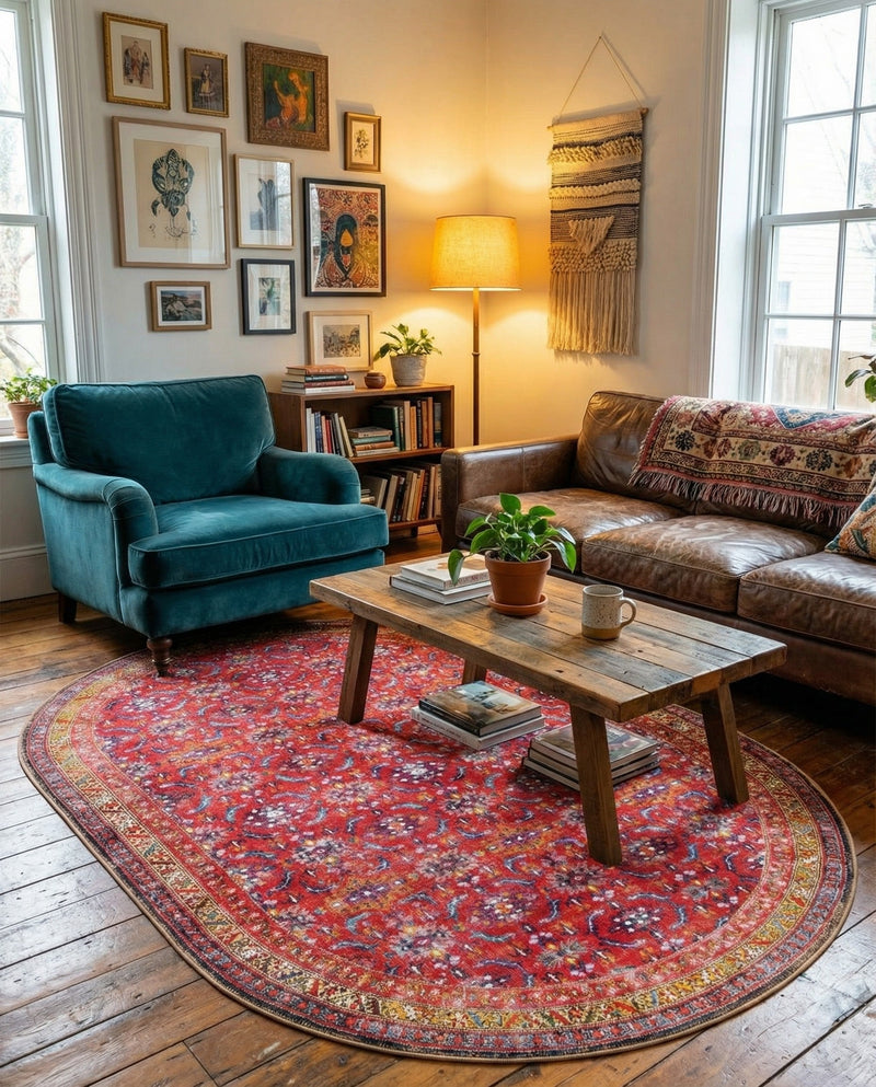 Heritage Elegance Collection Area Rug -  Fontainebleau Oval Red  lifestyle 41