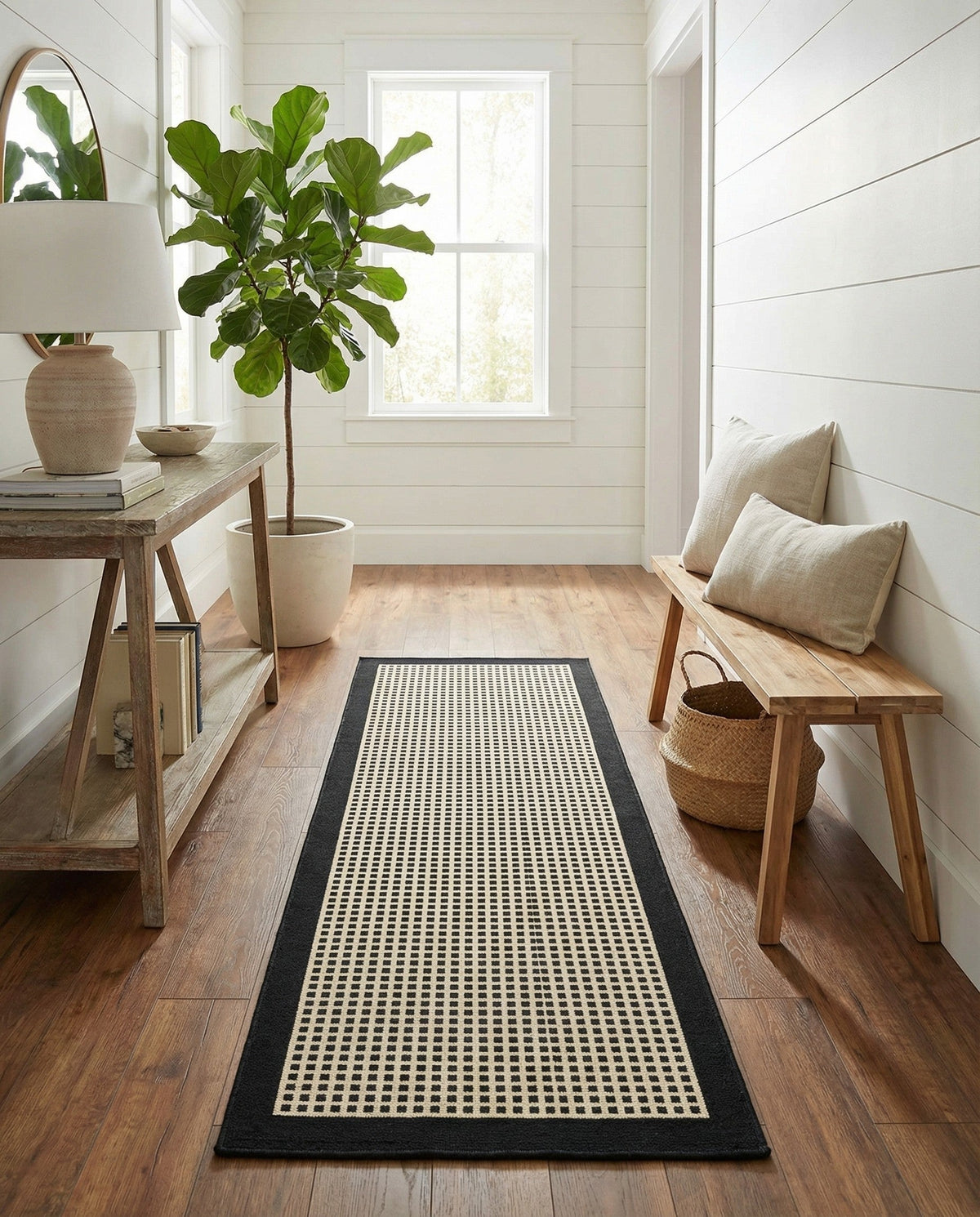Terrace Fringe Collection Area Rug - Oceanside Runner Black  lifestyle 143