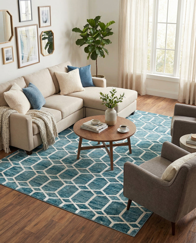Garden Maze Retreat Collection Area Rug - Hedgegrove Rectangle Blue  lifestyle 42