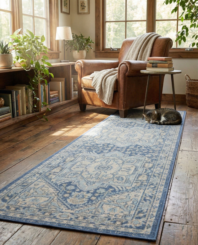Savannah Series Collection Area Rug - Charleston (French Blue) Runner French Blue  lifestyle 68