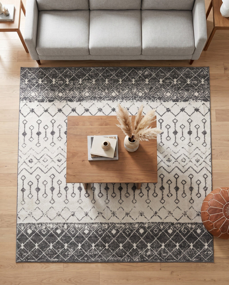 Mediterranean Lattice Collection Area Rug -  Casablanca (Ivory and Gray) Square Ivory and Gray  lifestyle 88