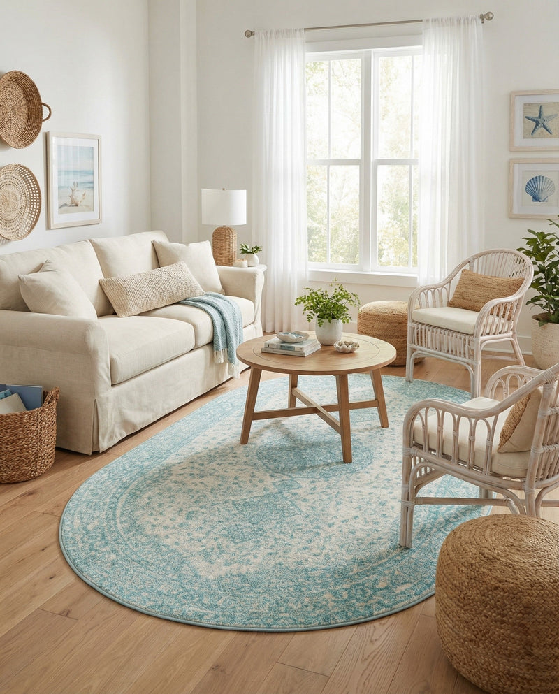 Dover Terrace Collection Area Rug - Marina (Aqua) Oval Aqua  lifestyle 56