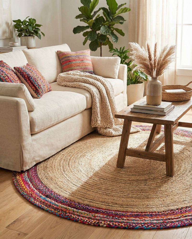 Woven Seaside Jute Collection Area Rug - Seabrook Round Natural  lifestyle 28