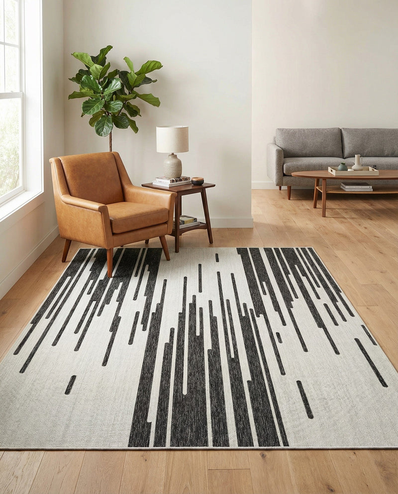 Urban Terrace Collection Area Rug -  Riverside Rectangle Black and White  lifestyle 15