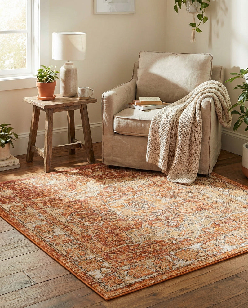 Savannah Soiree Collection Area Rug -  Everglade (Rust Red) Square Rust Red  lifestyle 66