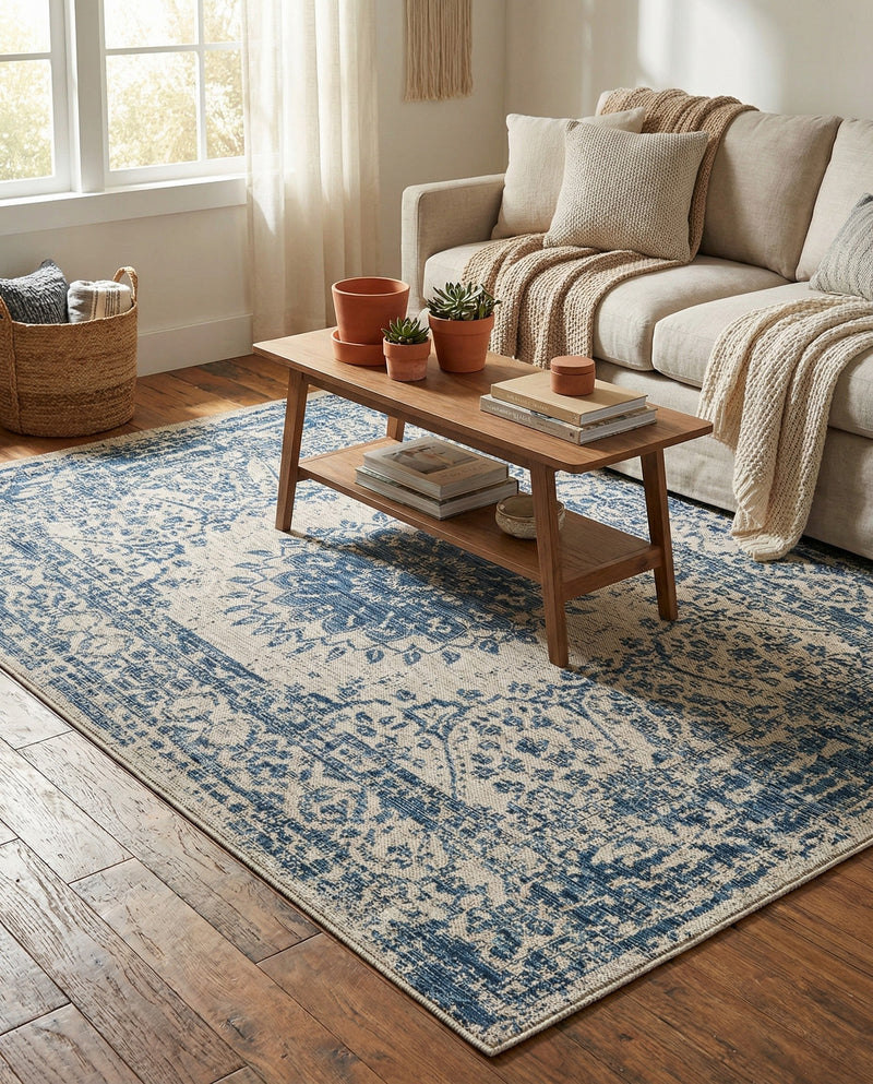 Patio Heritage Collection Area Rug -  Lafayette (Blue) Rectangle Blue  lifestyle 19