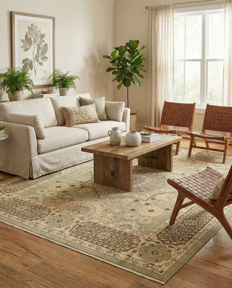 Ottoman Elegance Collection Area Rug -  Ephesus Rectangle Light Green  lifestyle 32