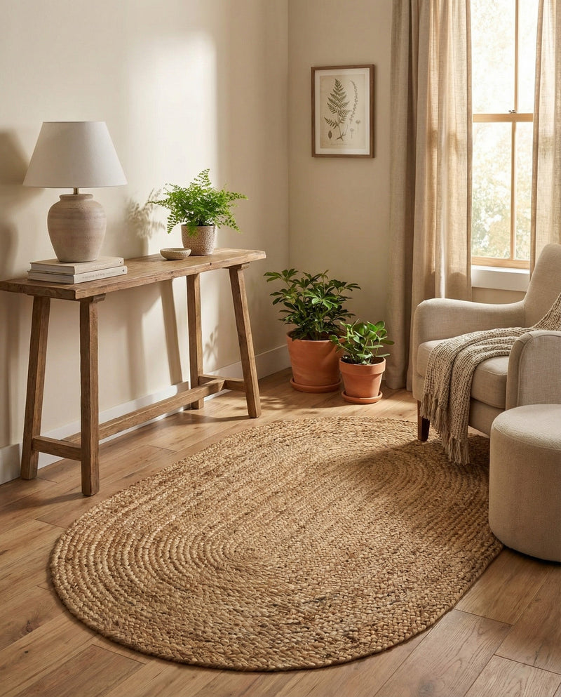 Woven Seaside Jute Collection Area Rug - Savannah (Natural) Oval Natural  lifestyle 59