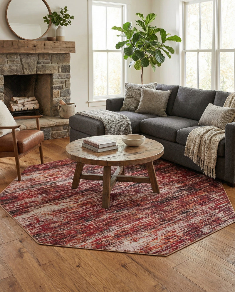 Sahara Essence Collection Area Rug - Oasis (Rust Red) Octagon Rust Red  lifestyle 41