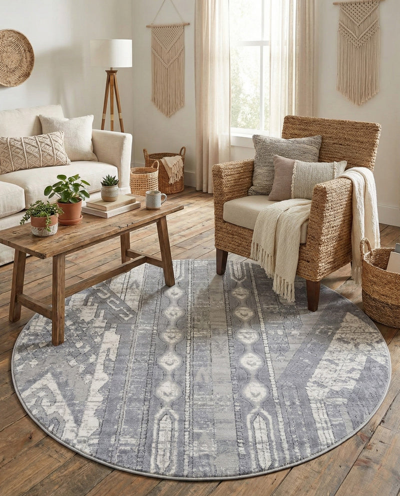Cascade Range Collection Area Rug - Hood (Gray) Round Gray  lifestyle 74