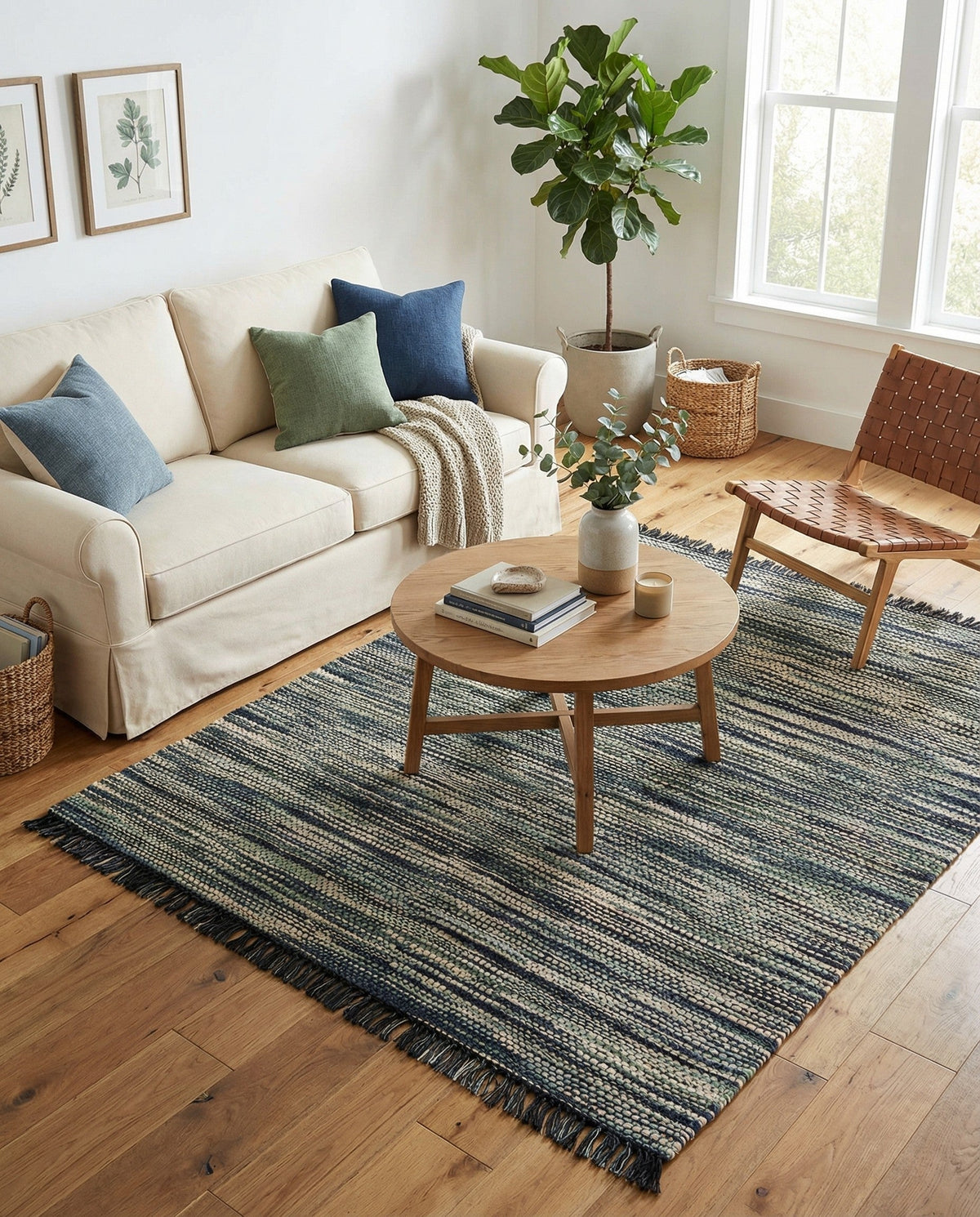 Savannah Jute Collection Area Rug - Nantucket Square Green and Ivory  lifestyle 95