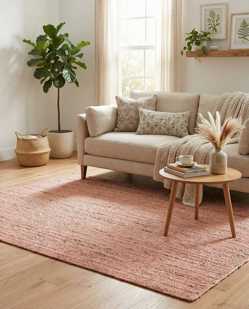 Woven Seaside Jute Collection Area Rug - Savannah (Light Pink) Rectangle Light Pink  lifestyle 14
