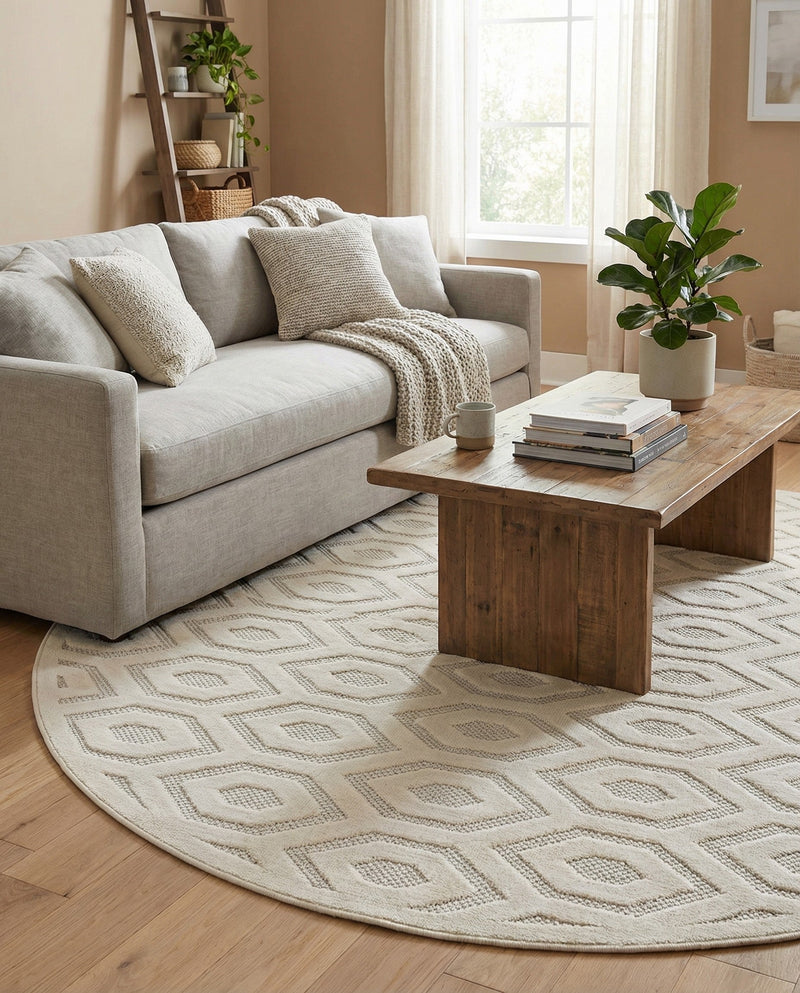 Garden Lattice Charm Collection Area Rug - Arbor (Ivory) Round Ivory  lifestyle 42