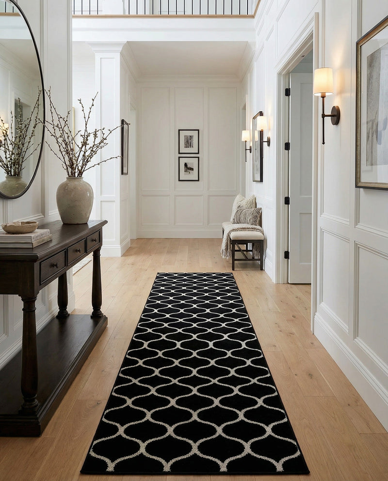 Trellis Mosaic Collection Area Rug -  Pergolatown (Black) Runner Black  lifestyle 38