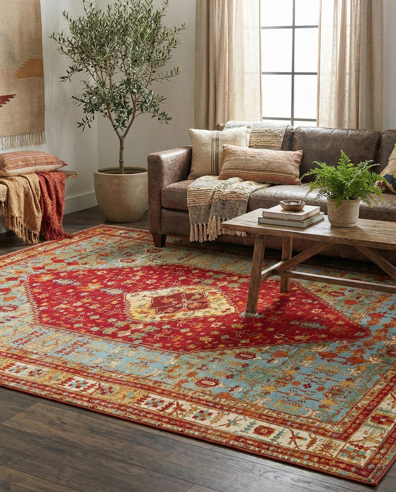 Patio Heritage Collection Area Rug -  Arbor Rectangle Red Green Blue  lifestyle 4