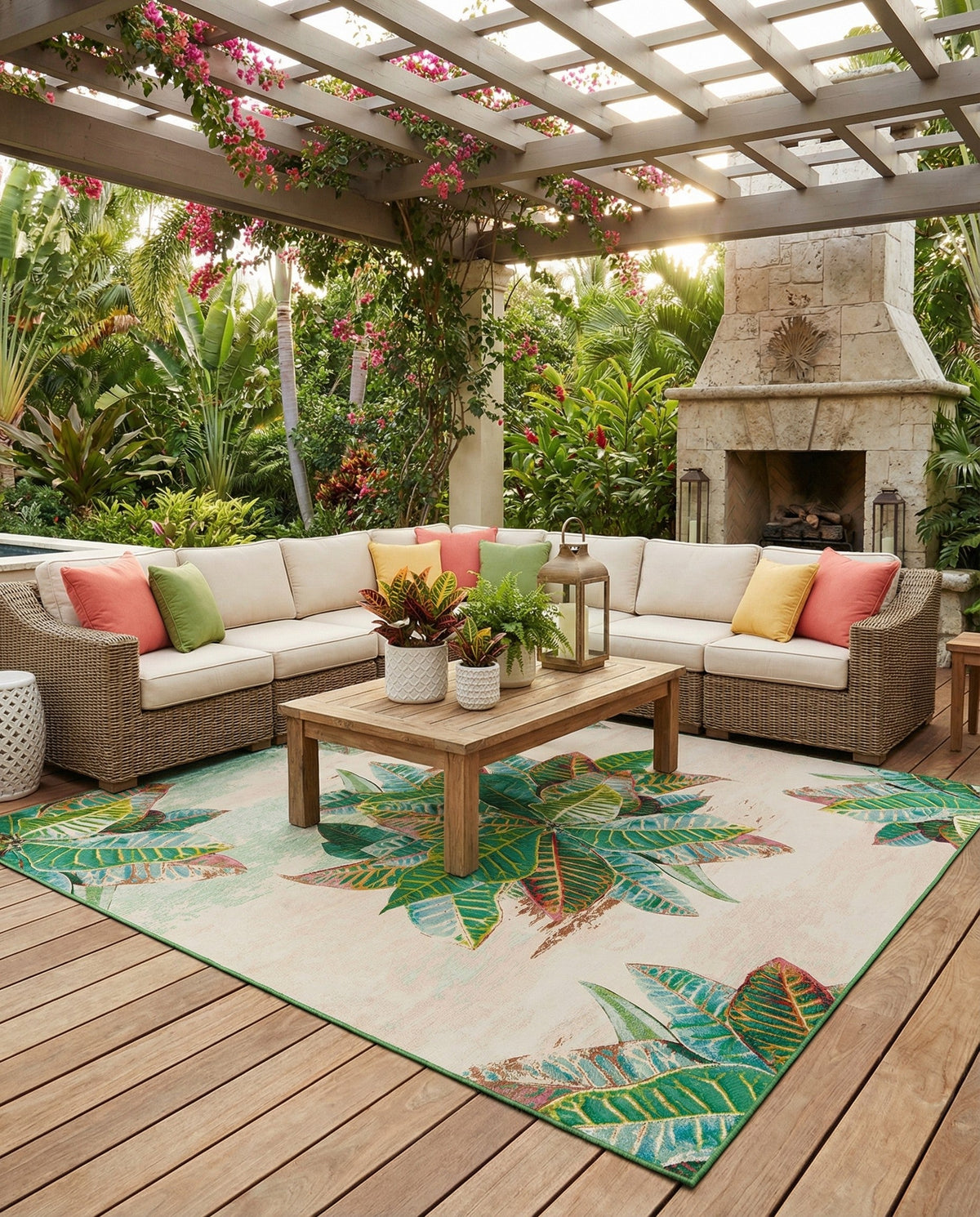 Seaside Blooms Collection Area Rug -  Fern Square Multi  lifestyle 108