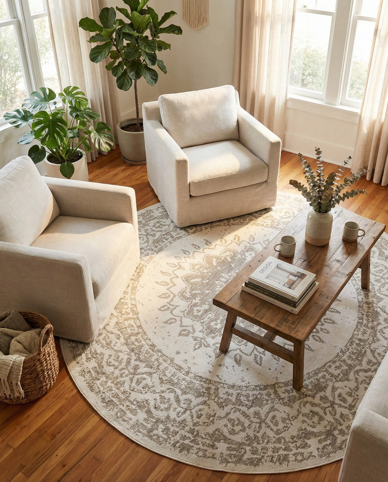 Patio Heritage Collection Area Rug -  Lafayette (Gray) Round Gray  lifestyle 55