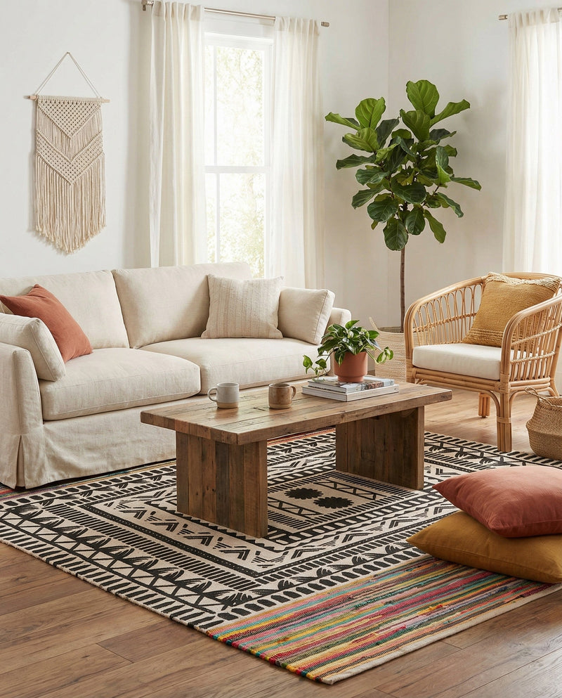 Thar Cotton Collection Area Rug -  Kovalam Square Multi  lifestyle 47