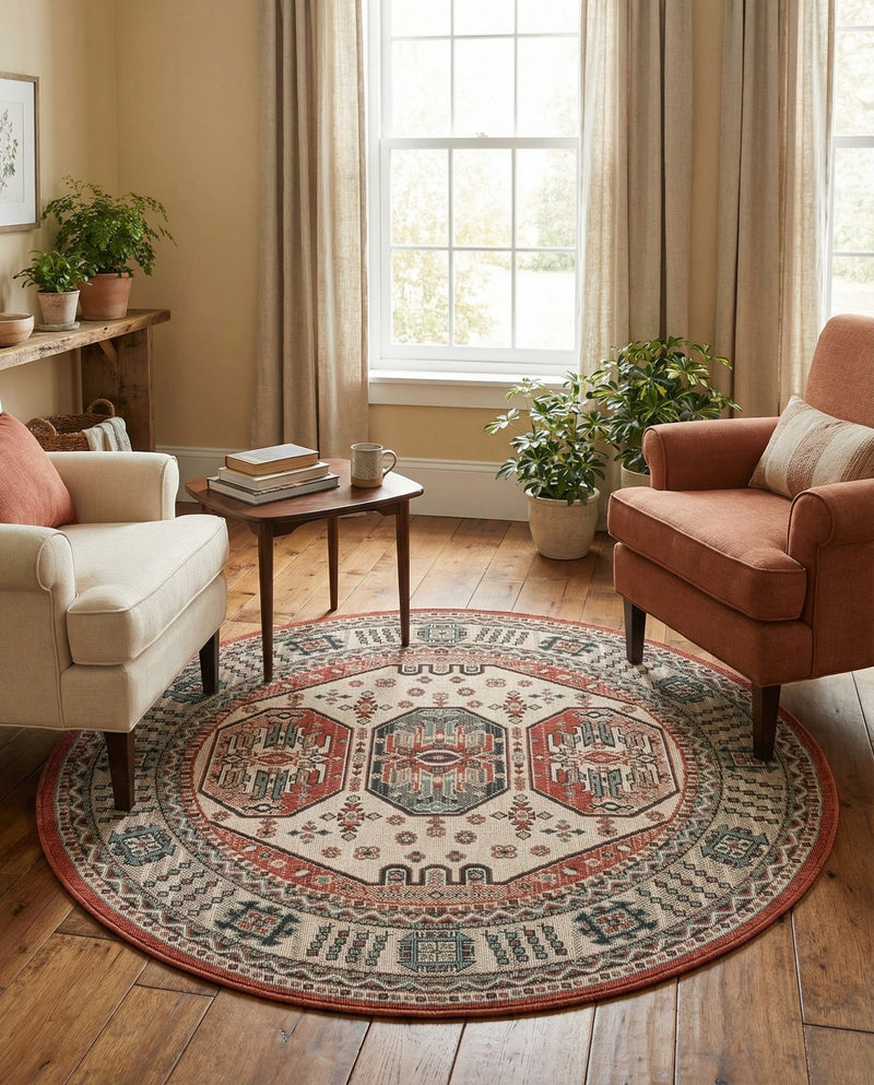 Patio Heritage Collection Area Rug - Veranda Round Multi  lifestyle 21