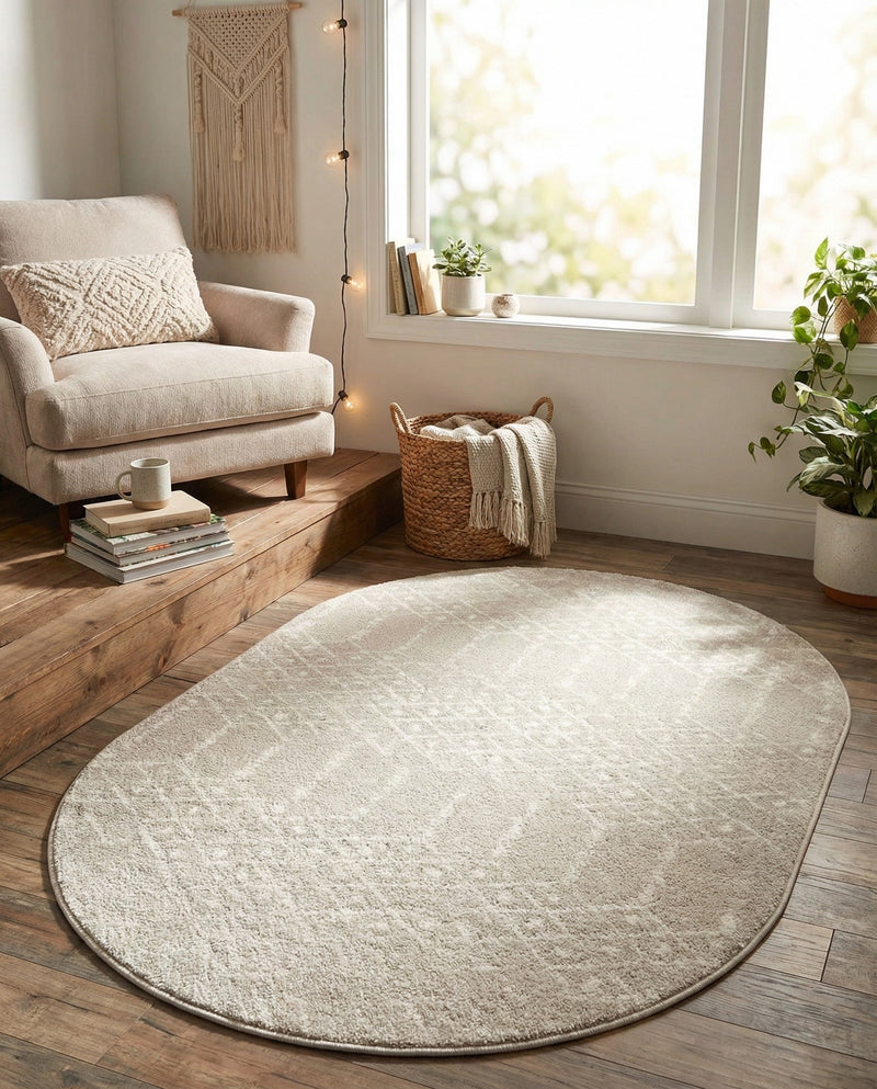 Marrakesh Lattice Collection Area Rug - Casablanca (Light Gray) Oval Light Gray  lifestyle 80