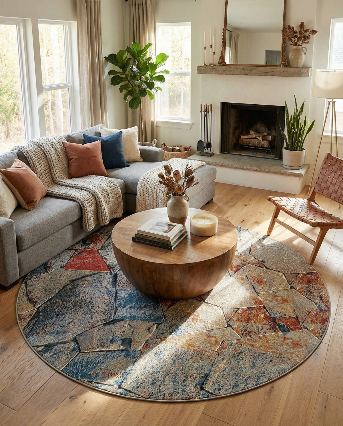 Urban Terrace Collection Area Rug -  Boulevard Round Multi  lifestyle 82
