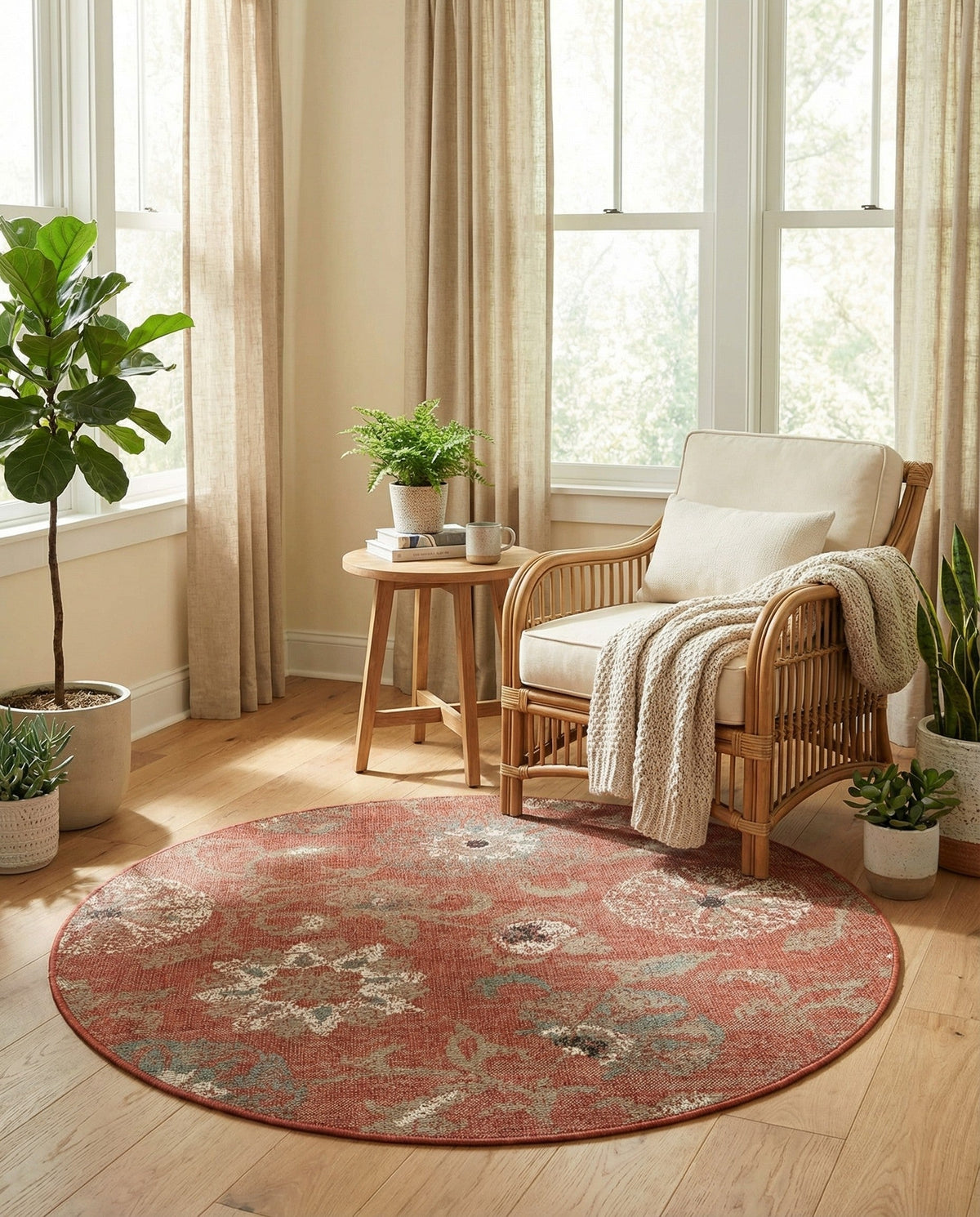 Seaside Blooms Collection Area Rug - Seychelles Round Terracotta  lifestyle 105
