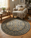Isfahan Elegance Collection Area Rug - Naghsh-e Jahan (Gray) Round Gray  lifestyle 57